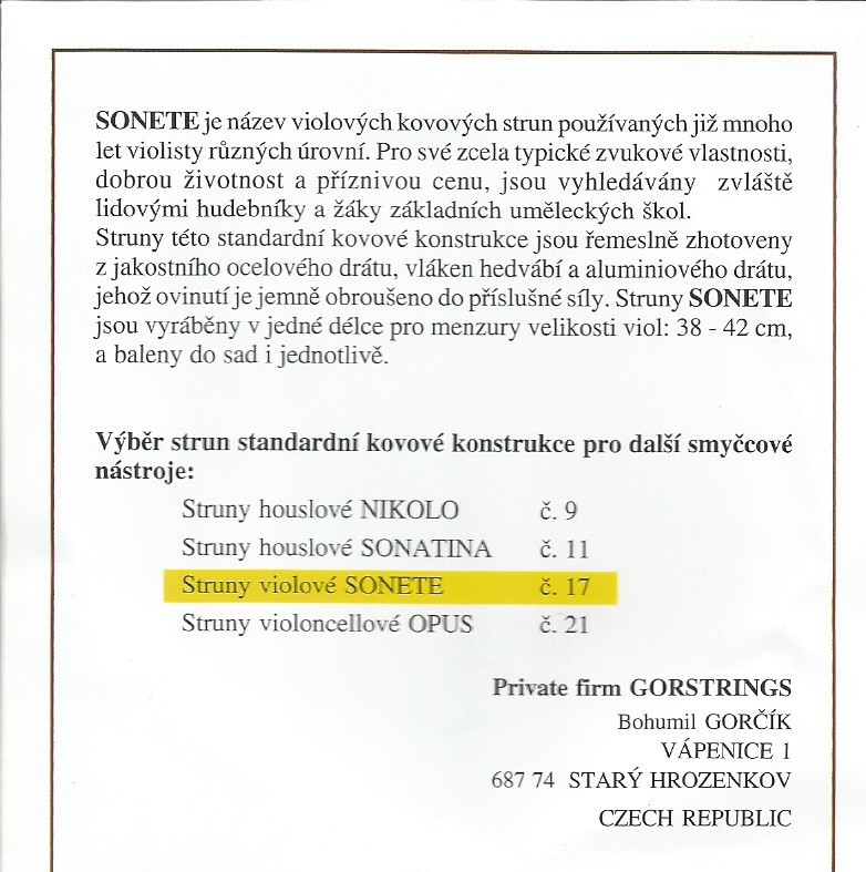 Sonete struna violová kovová C